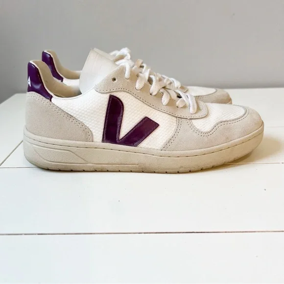 Veja V-10 Suede Mesh Sneakers White Purple Size 6 EU 37